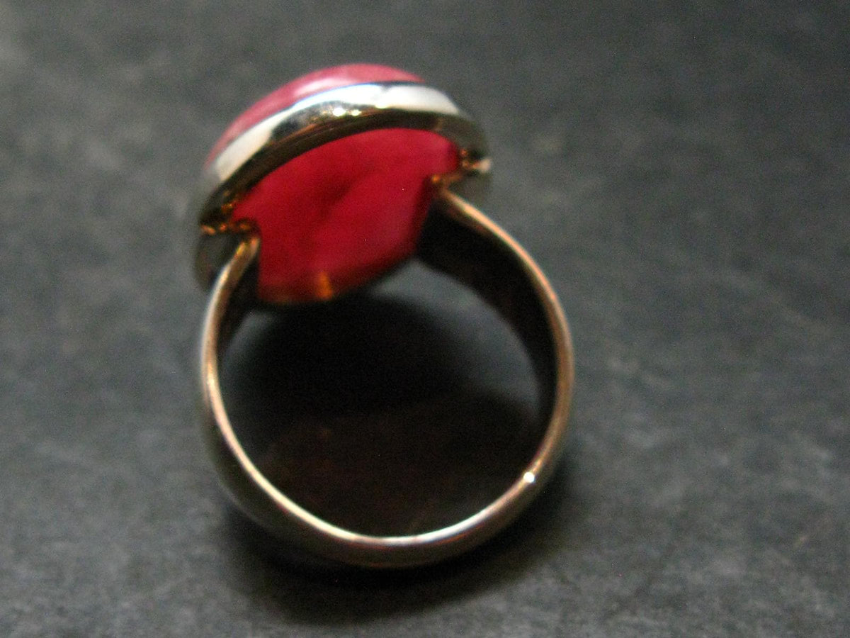 Rhodochrosite Silver Ring From Argentina - 13.15 Grams - Size 9