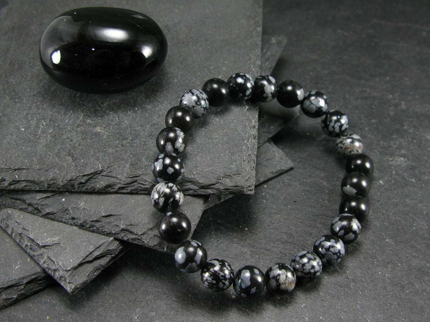 Snowflake Obsidian Genuine Bracelet ~ 7 Inches ~ 8mm Round Beads