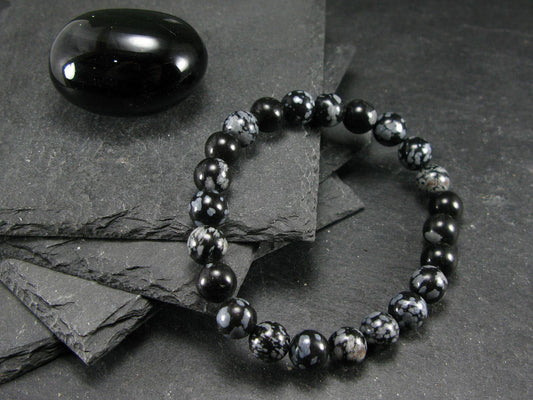 Snowflake Obsidian Genuine Bracelet ~ 7 Inches ~ 8mm Round Beads