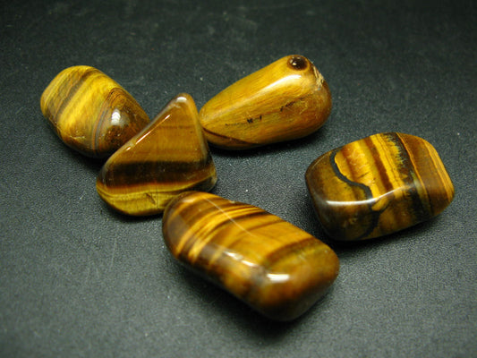 Lot of 5 Large Natural Tumbled Tiger Eye Stones from Brazil