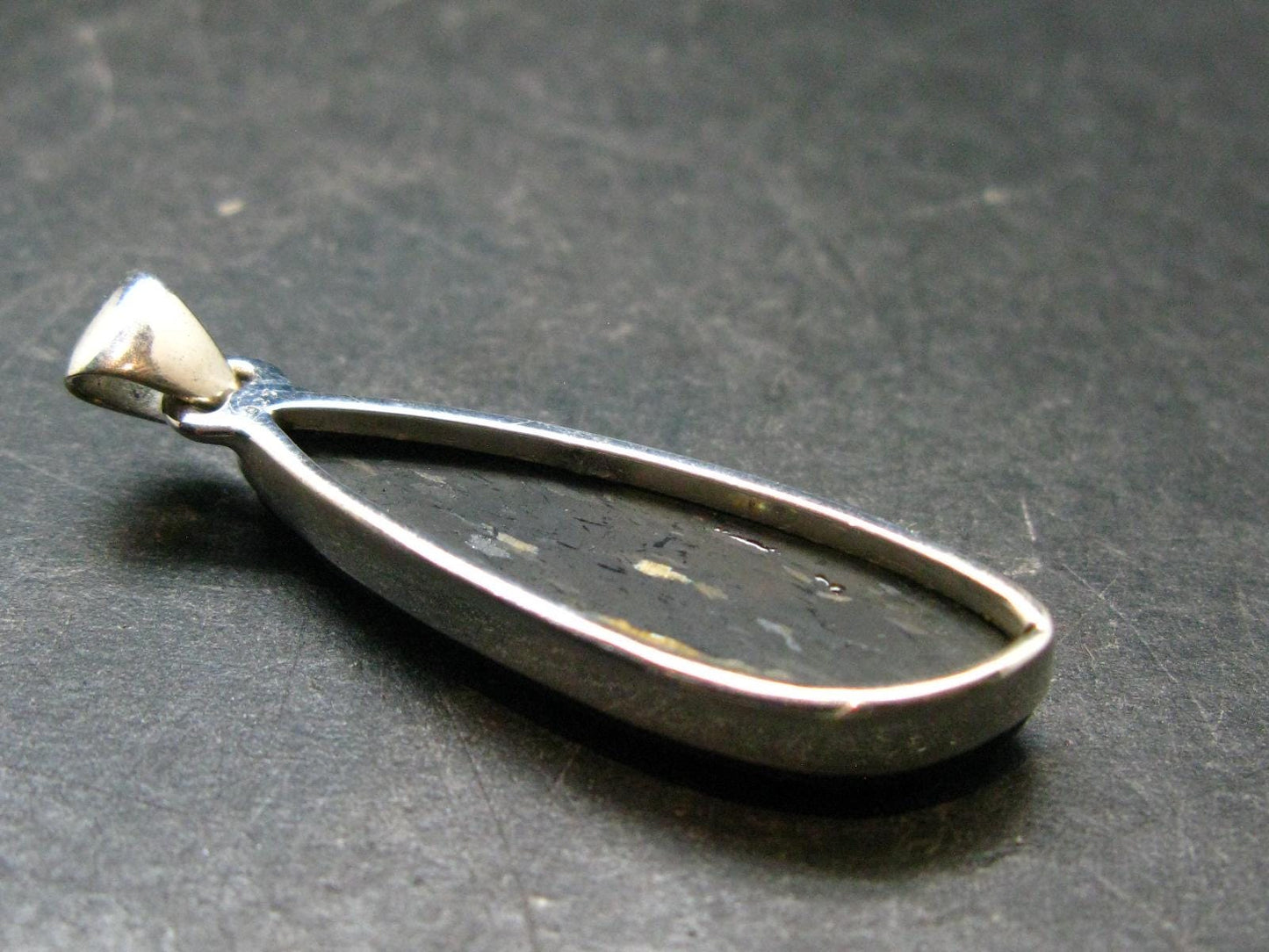 Very Rare Sterling Silver Nuumite Nuummite Pendant From Greenland - 1.8" - 6.27 Grams
