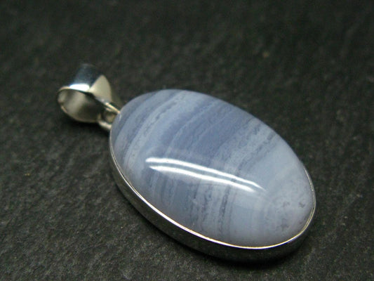Gem of Ecology!! Large Soft Blue Lace Agate 925 Silver Pendant from Namibia - 1.4" - 5.81 Grams