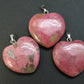 Lot of 3 Natural Rhodonite Heart Shape Pendants from Canada