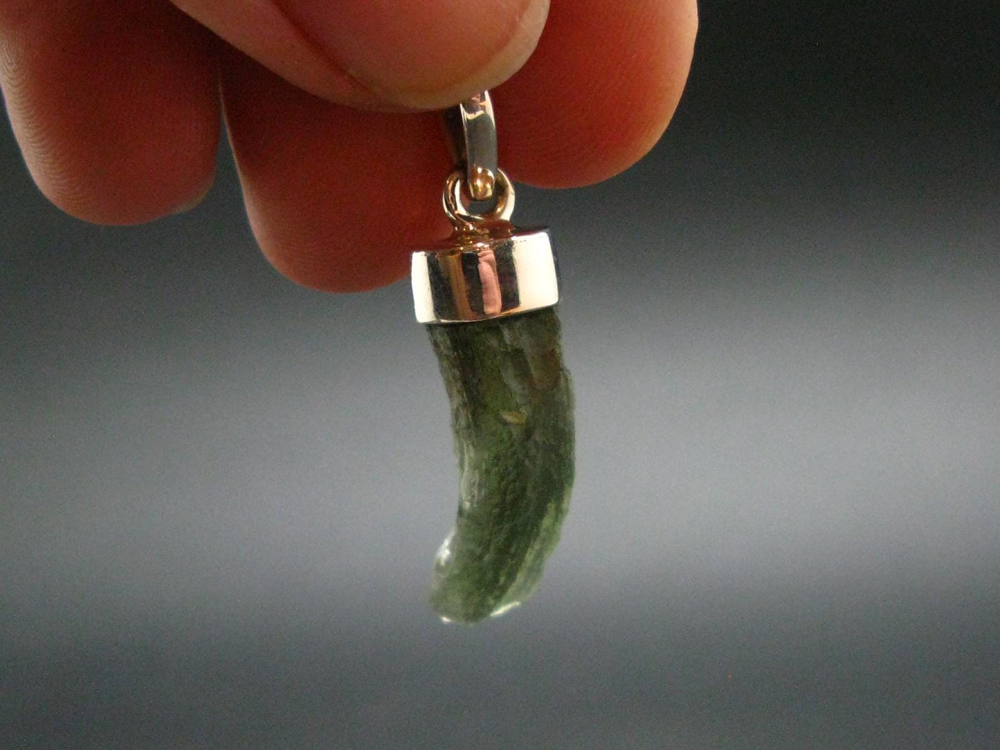 Moldavite Tektite Silver Clover Pendant from Czech Republic - 1.2" - 2.0 Grams