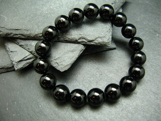 Black Tourmaline Genuine Bracelet ~ 7 Inches ~ 10mm Round Beads