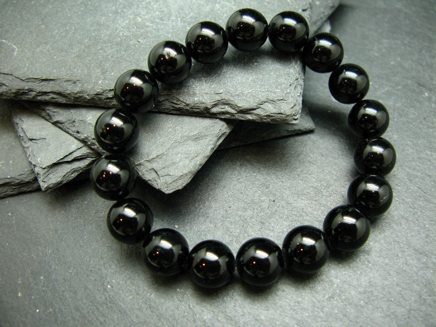 Black Tourmaline Genuine Bracelet ~ 7 Inches ~ 10mm Round Beads