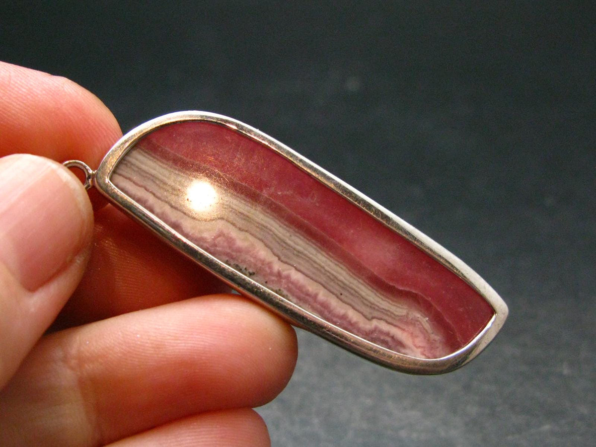 Rare Rhodochrosite Sterling Silver Pendant From Argentina - 2.1" - 15.30 Grams