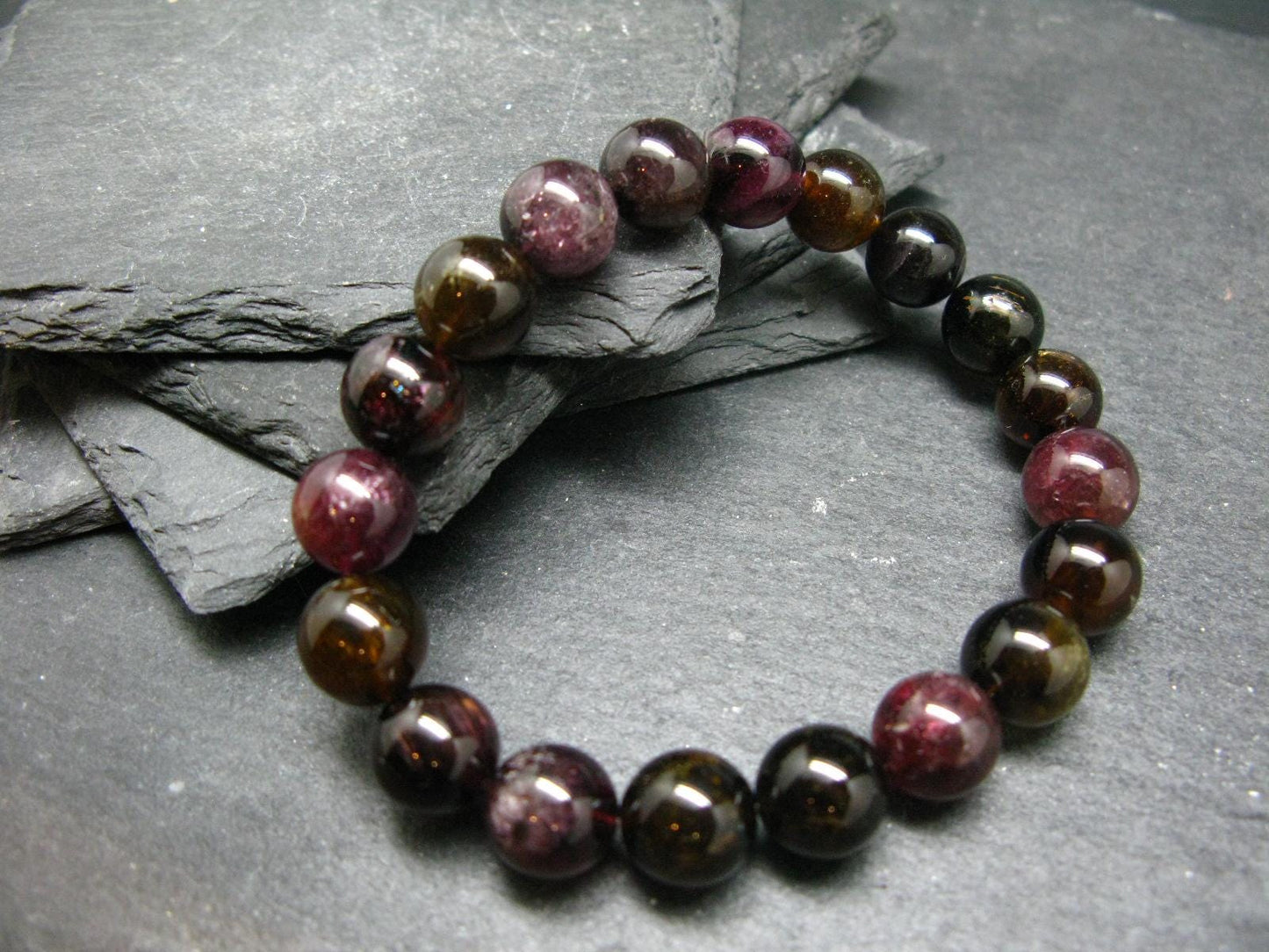 Watermelon Bicolor Tourmaline Genuine Bracelet ~ 7 Inches ~ 11mm Round Beads