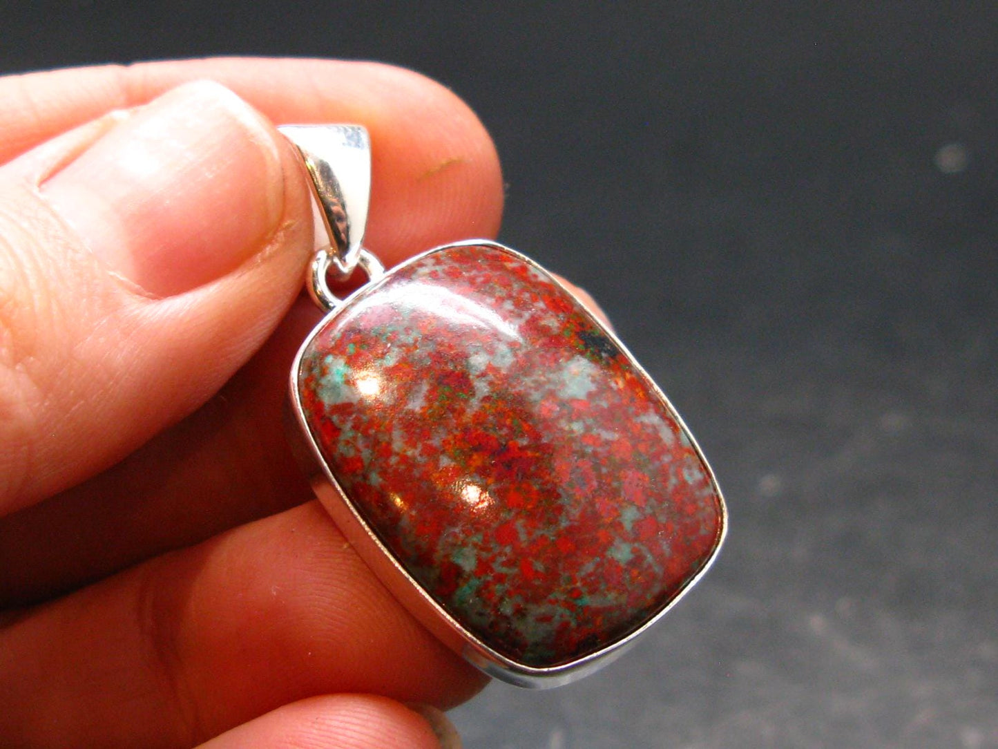 Crimson Cuprite w/ Chrysocola Silver Plated Pendant from Mexico - 1.4" - 5.78 Grams