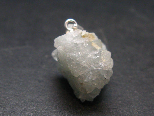 Rare Raw Blue Euclase Gem Crystal Silver Pendant from Brazil - 0.8" - 3.86 Grams