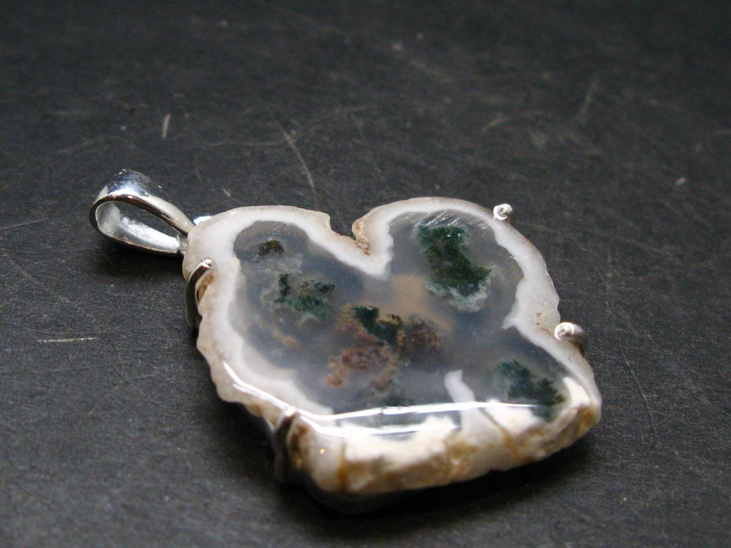 Moss Agate Silver Plated Pendant From Brazil - 7.44 Grams - 1.6"