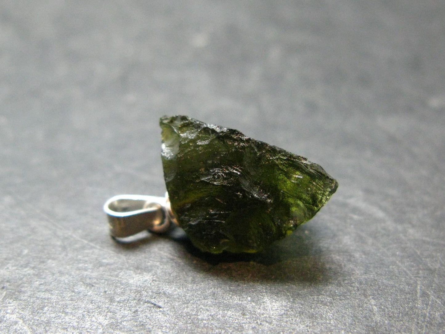 Moldavite Tektite Silver Pendant from Czech Republic - 0.8" - 1.22 Grams