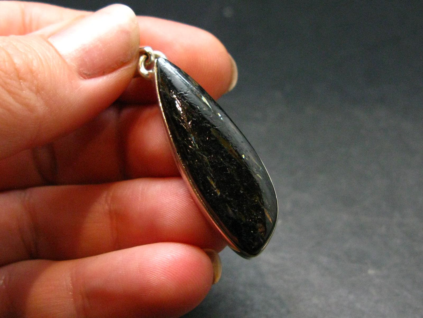Very Rare Sterling Silver Nuumite Nuummite Pendant From Greenland - 1.8" - 6.27 Grams