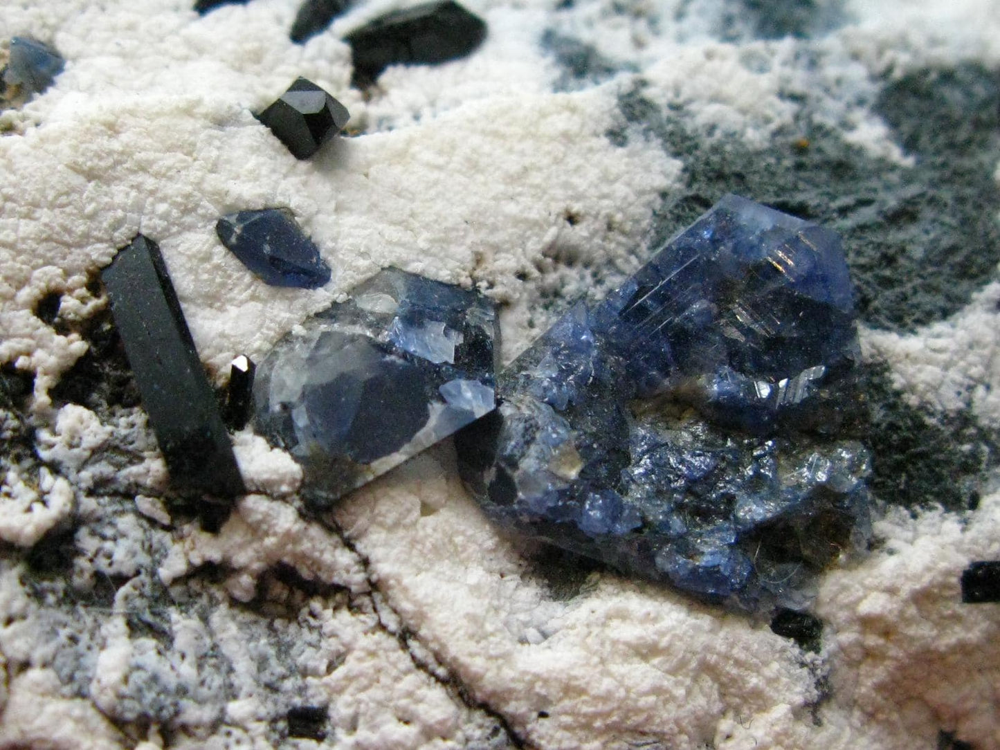 Benitoite and Neptunite on Natrolite Cluster From California - 1.5" - 10.35 Grams