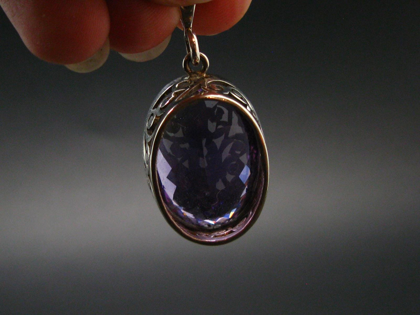 Large Genuine Rich Purple Faceted Amethyst Sterling Silver Pendant From Brazil - 1.7" - 11.83 Grams