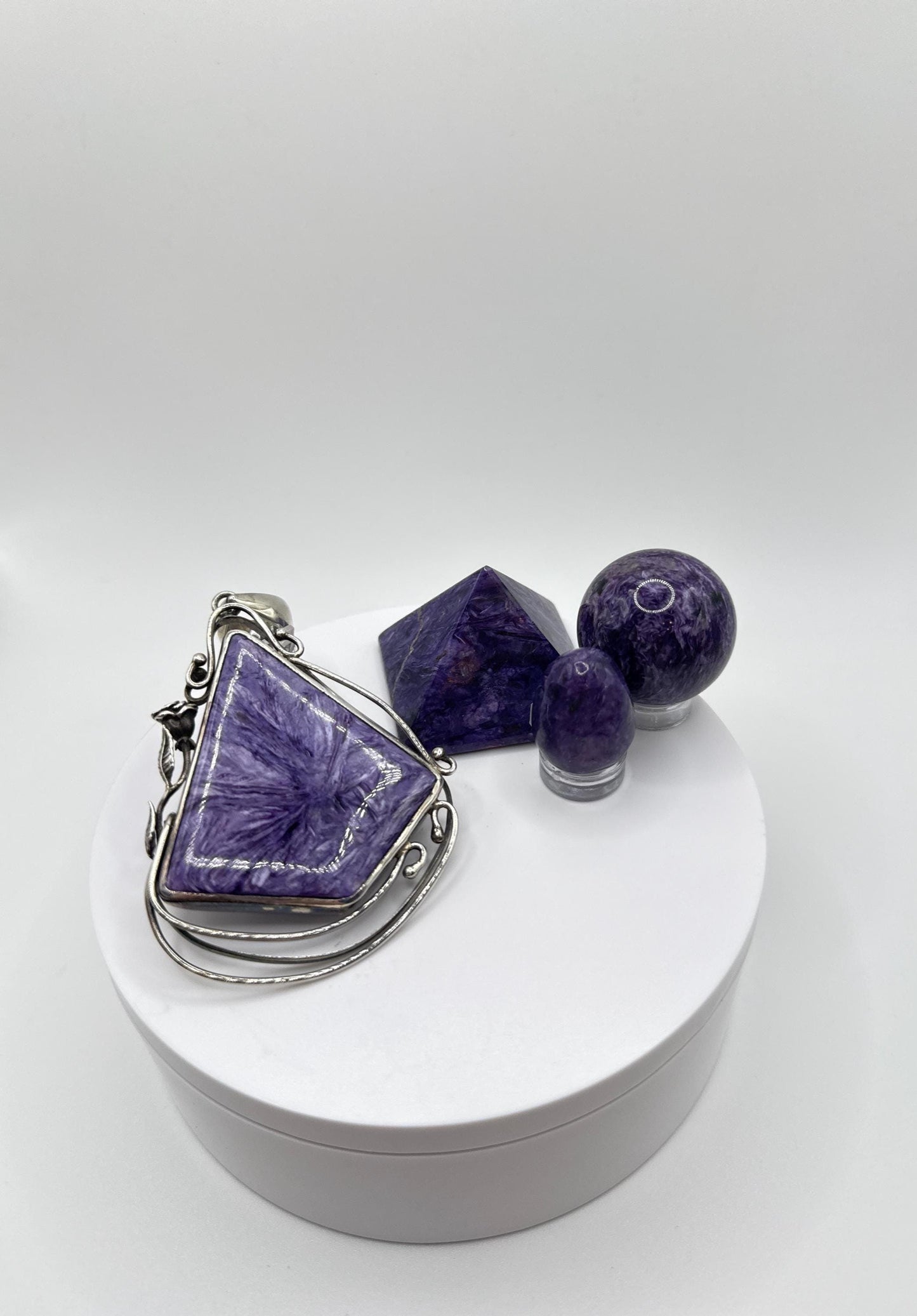 Charoite Sterling Silver Pendant – Geometric Design - 34.43 Grams