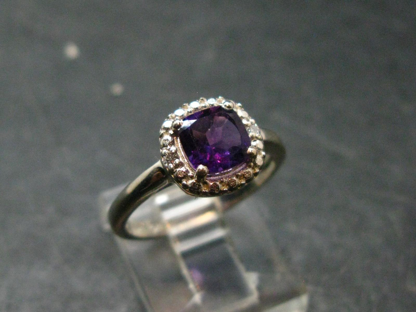 Siberian Amethyst!! Natural Faceted Rich Purple Amethyst 925 Silver Ring with CZ - 2.21 Grams - Size 6