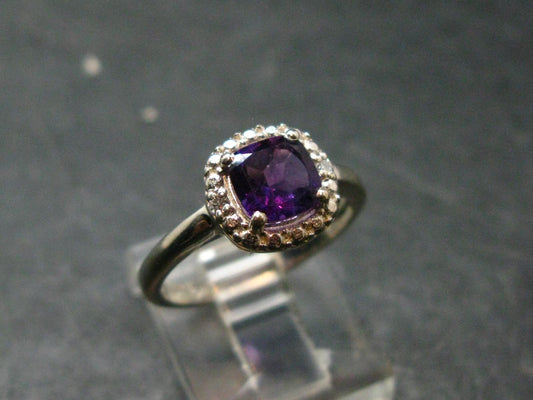 Siberian Amethyst!! Natural Faceted Rich Purple Amethyst 925 Silver Ring with CZ - 2.21 Grams - Size 6