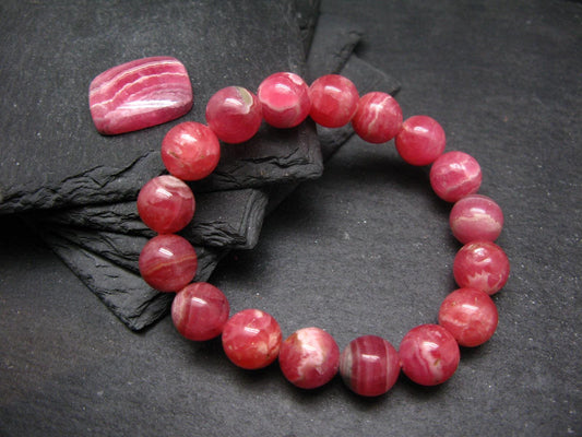 Rhodochrosite Genuine Bracelet ~ 7 Inches ~ 12mm Round Beads