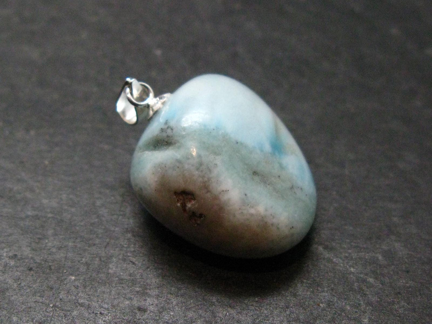 Rare Blue Larimar Pectolite Silver Pendant From Dominican Republic - 1.1" - 7.63 Grams
