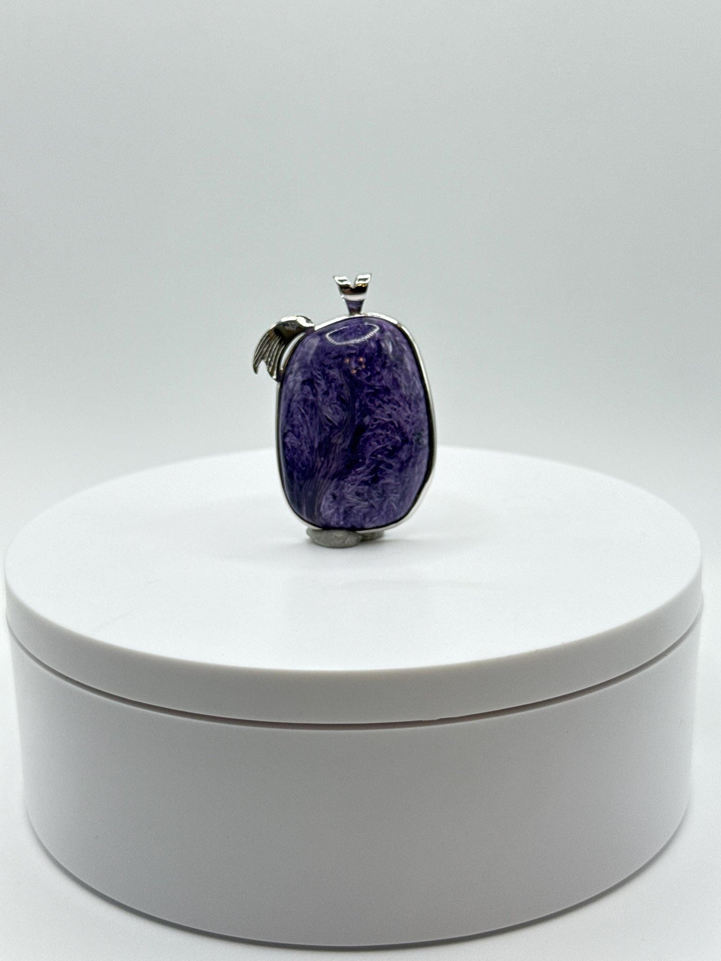 Charoite Sterling Silver Pendant – Angel Wing Accent - 16.47 Grams