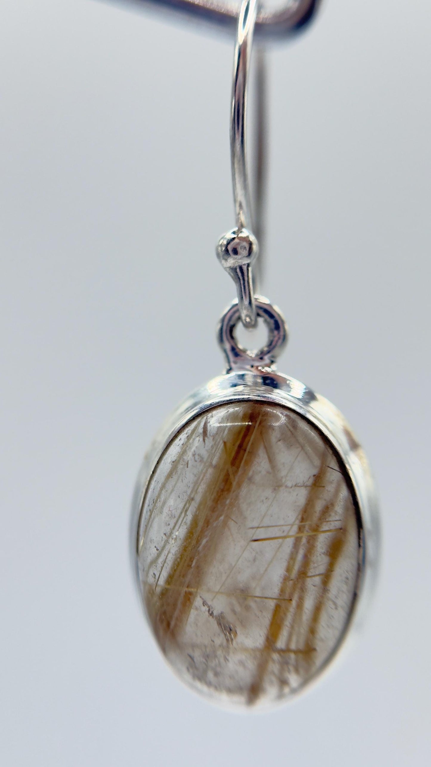 Golden Rutile Crystal Drop Earrings – Natural Gemstone Sterling Silver Dangle Jewelry