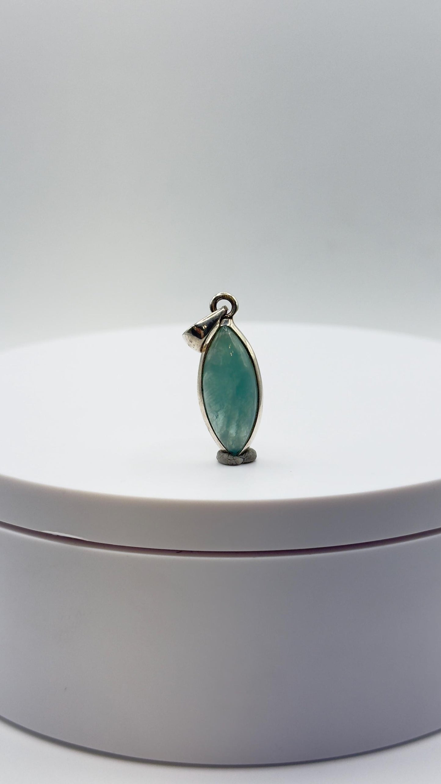 Grandidierite Pendant Marquise Cabochon Blue Green Gemstone Silver Necklace Natural Crystal Jewelry