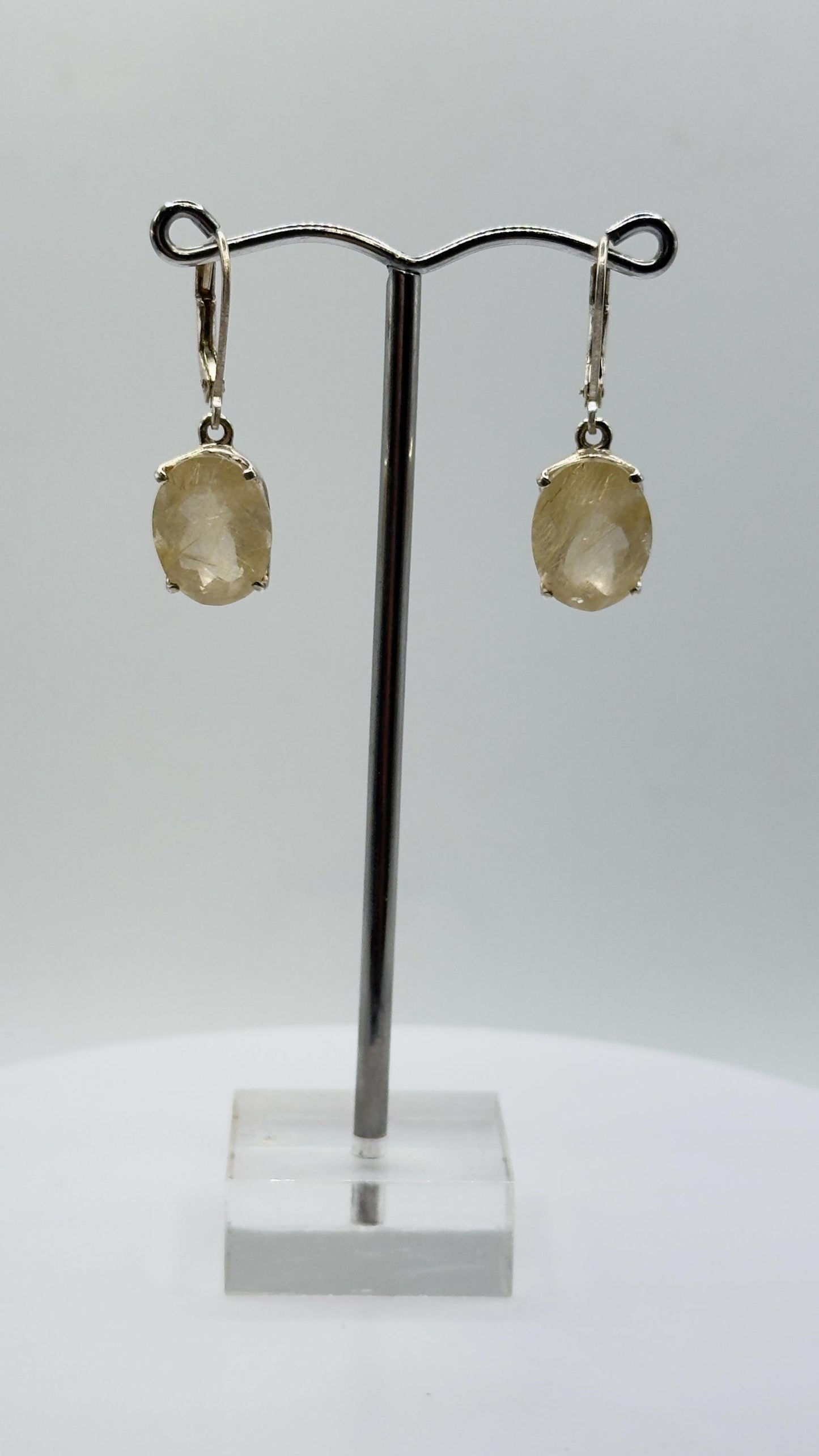 Golden Rutile Quartz Drop Earrings – Natural Rutile Crystal in Sterling Silver