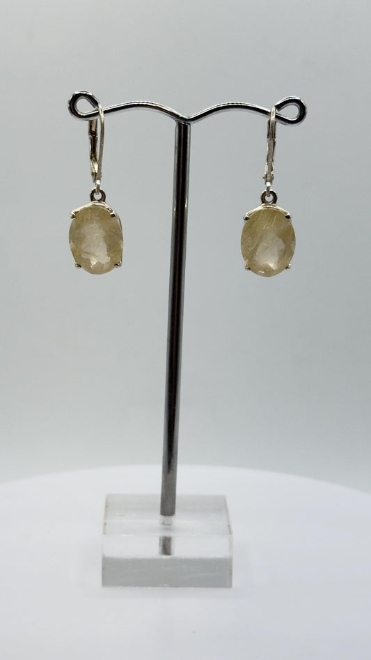 Golden Rutile Quartz Drop Earrings – Natural Rutile Crystal in Sterling Silver