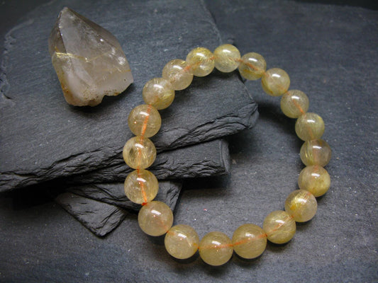 Rutilated Quartz Genuine Bracelet ~ 7 Inches ~ 11mm Round Beads