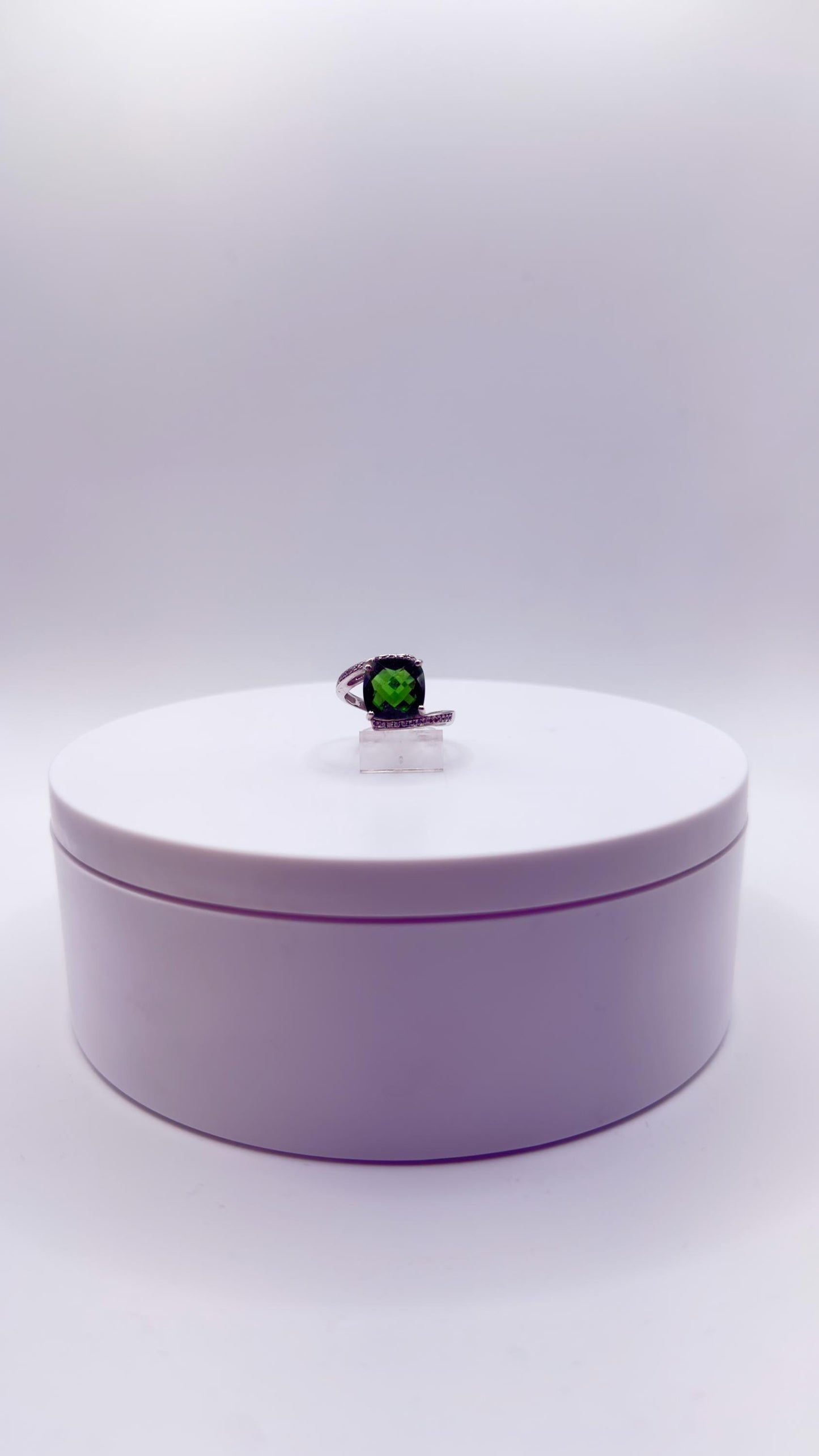 Green Helenite Cushion Cut Ring – Sterling Silver Halo Gemstone Statement Ring
