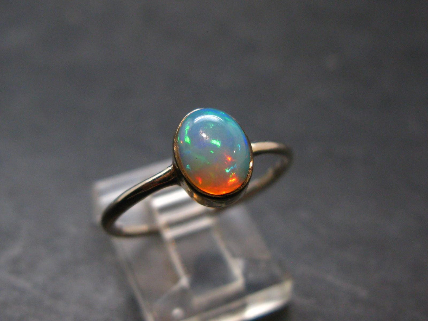 Natural Cabochon Opal 925 Sterling Silver Ring from Ethiopia - 1.77 Grams - Size 8