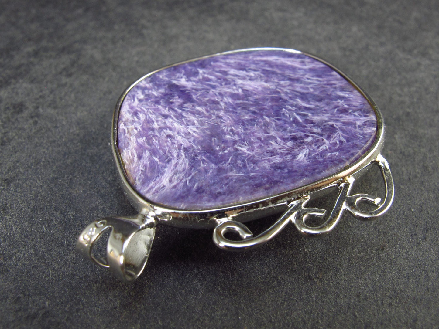 Rare High-Quality Charoite Pendant in SS From Russia - 1.6" - 12.0 Grams