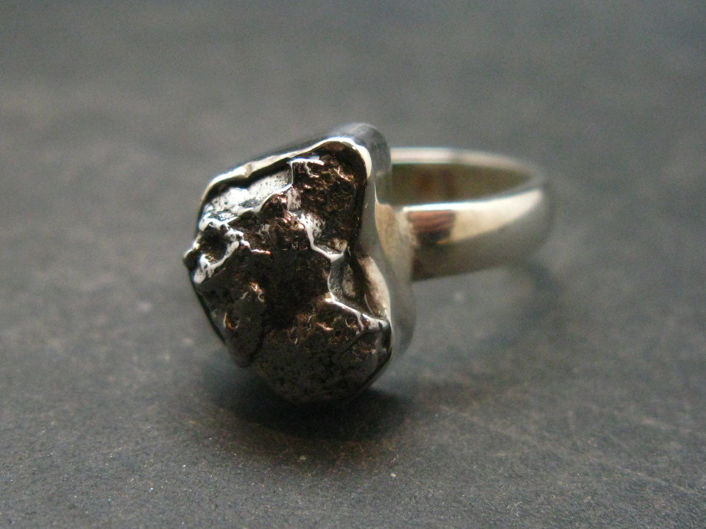 Large Meteorite Campo Del Cielo Sterling Silver Ring From Argentina - 4.72 Grams - Size 6.25