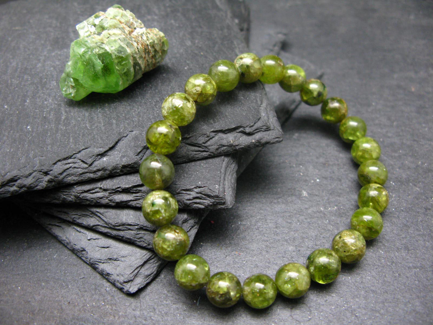 Peridot Genuine Bracelet ~ 7 Inches ~ 8mm Round Beads