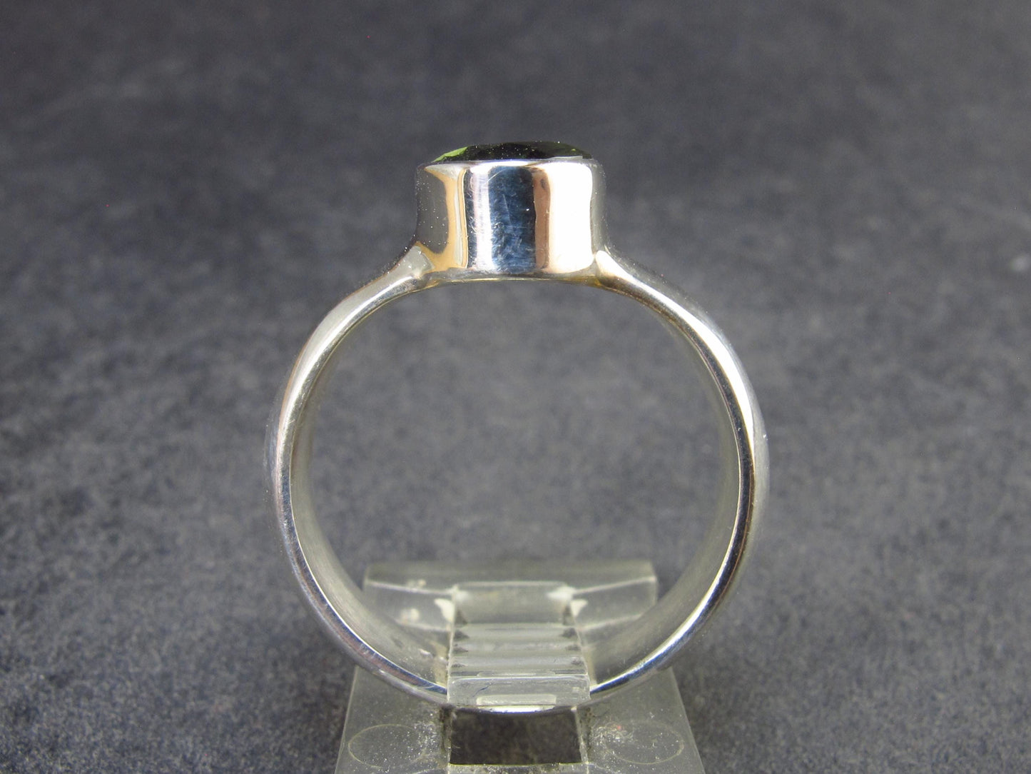 Moldavite Tektite Facetted Silver Ring from Czech Republic - Size 9 - 6.21 Grams