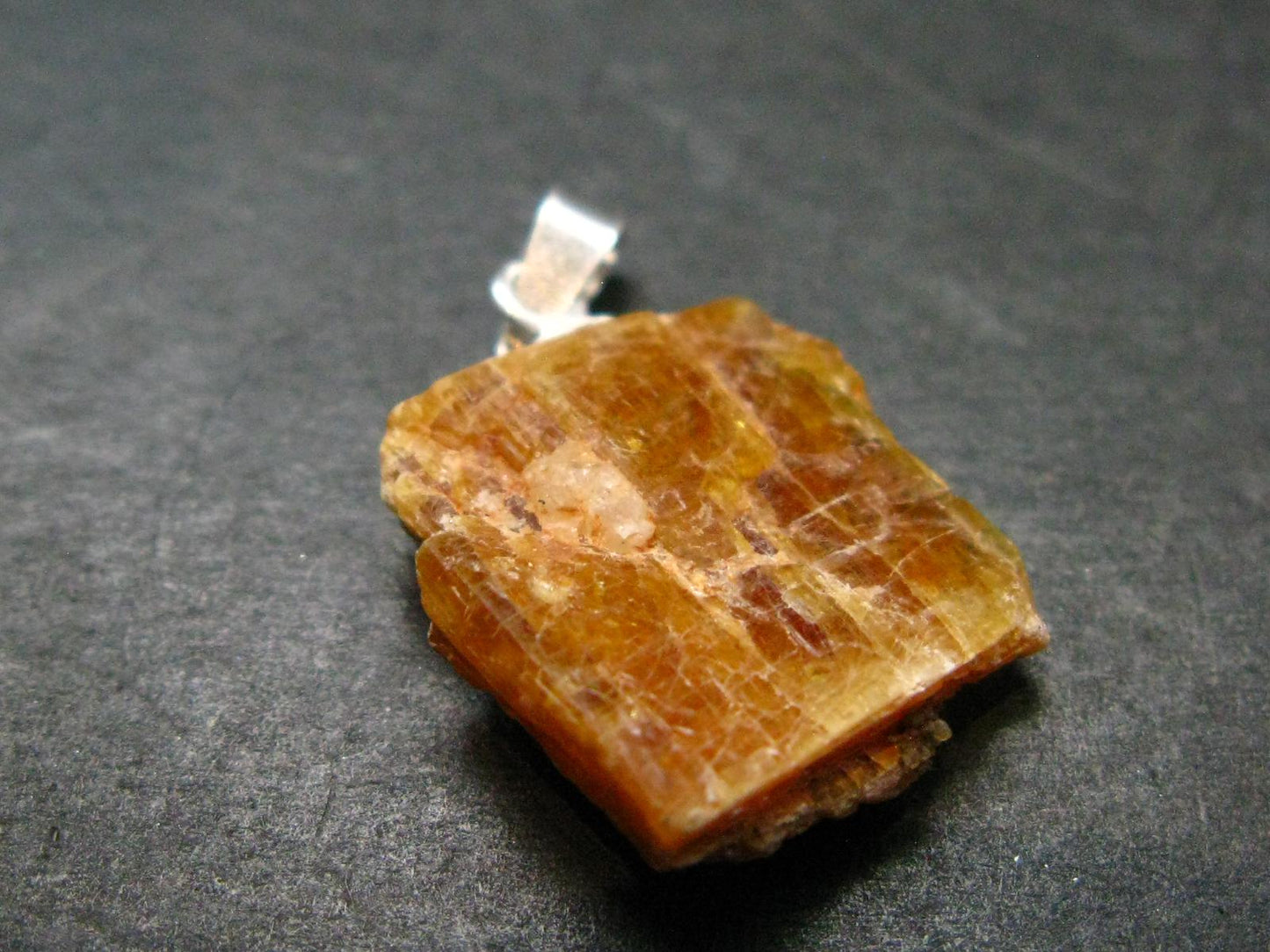 Orange Kyanite Crystal Silver Pendant From Tanzania - 0.9" - 2.15 Grams