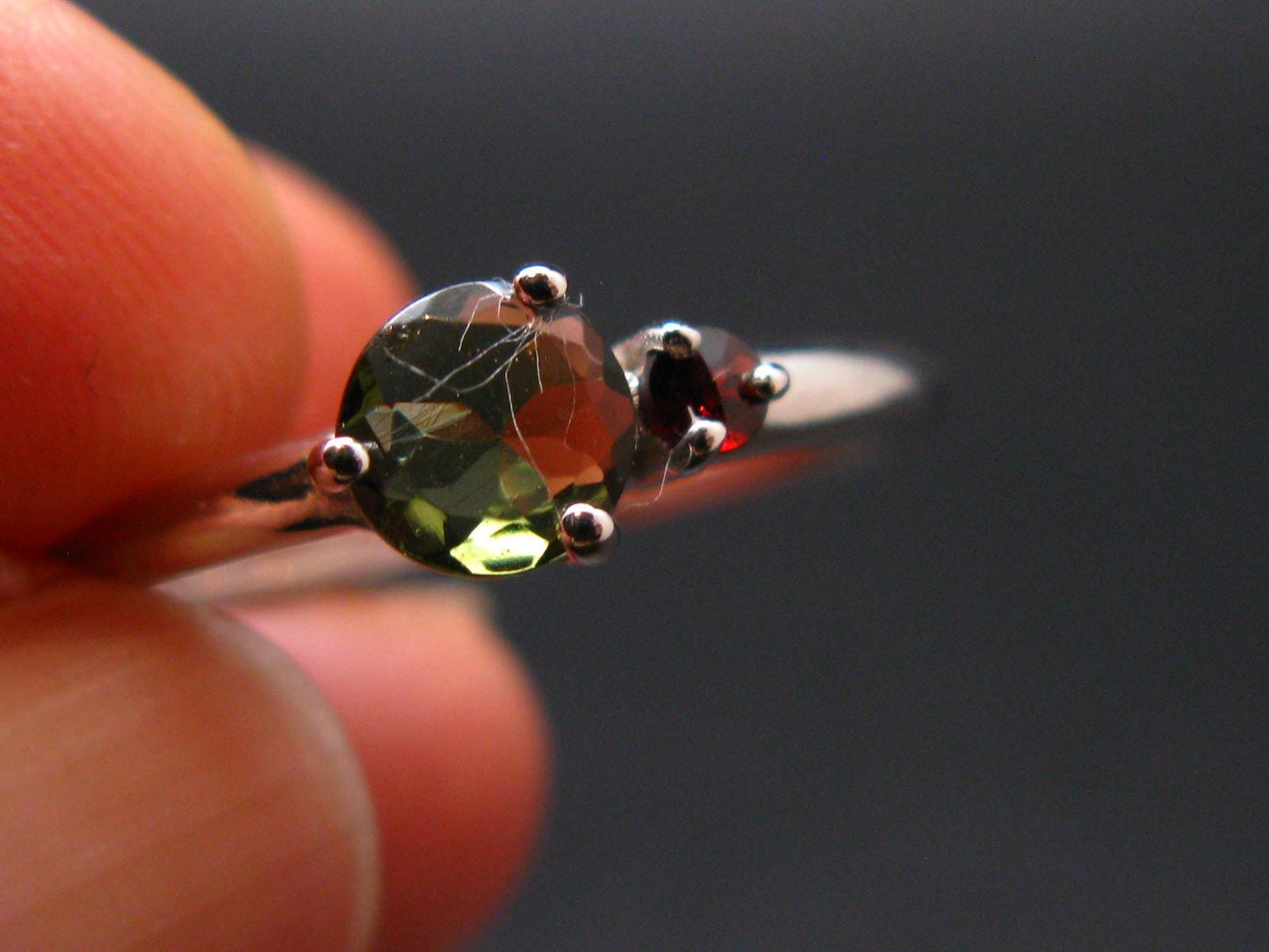 Moldavite Tektite Silver Ring from Czech Republic - Size 8.75 - 1.51 Grams
