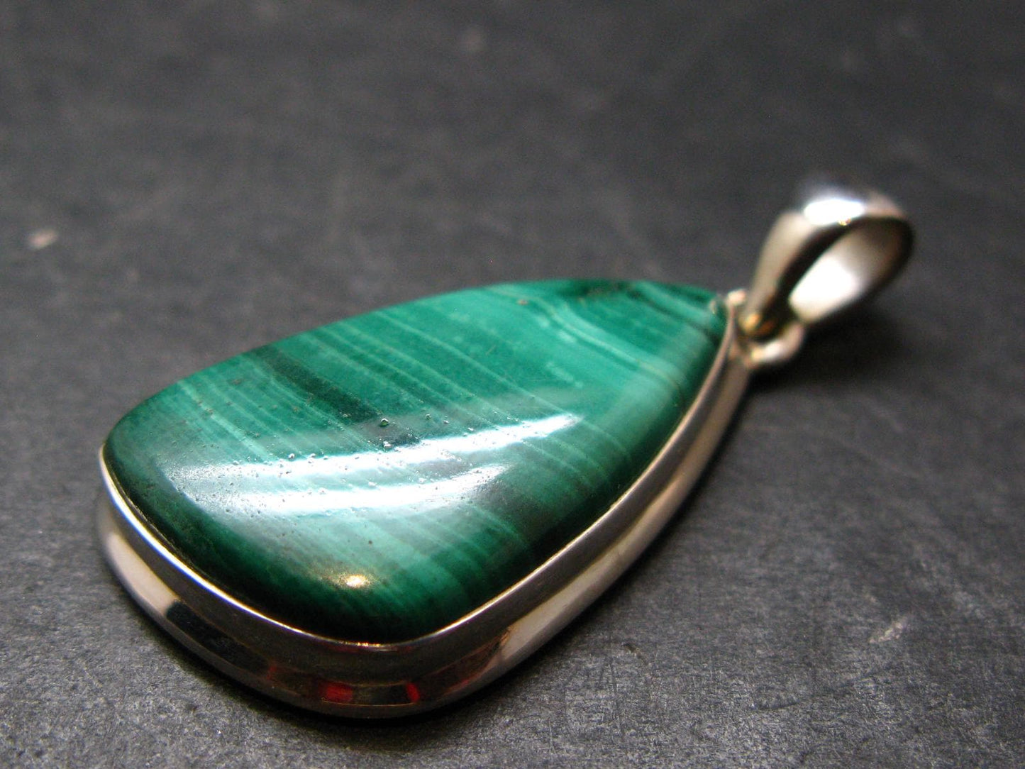 Genuine Vivid Vibrant Green Malachite Sterling Silver Pendant From Congo - 1.5" - 8.85 Grams