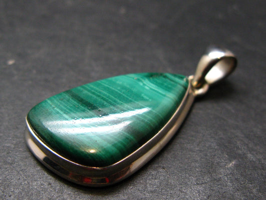 Genuine Vivid Vibrant Green Malachite Sterling Silver Pendant From Congo - 1.5" - 8.85 Grams