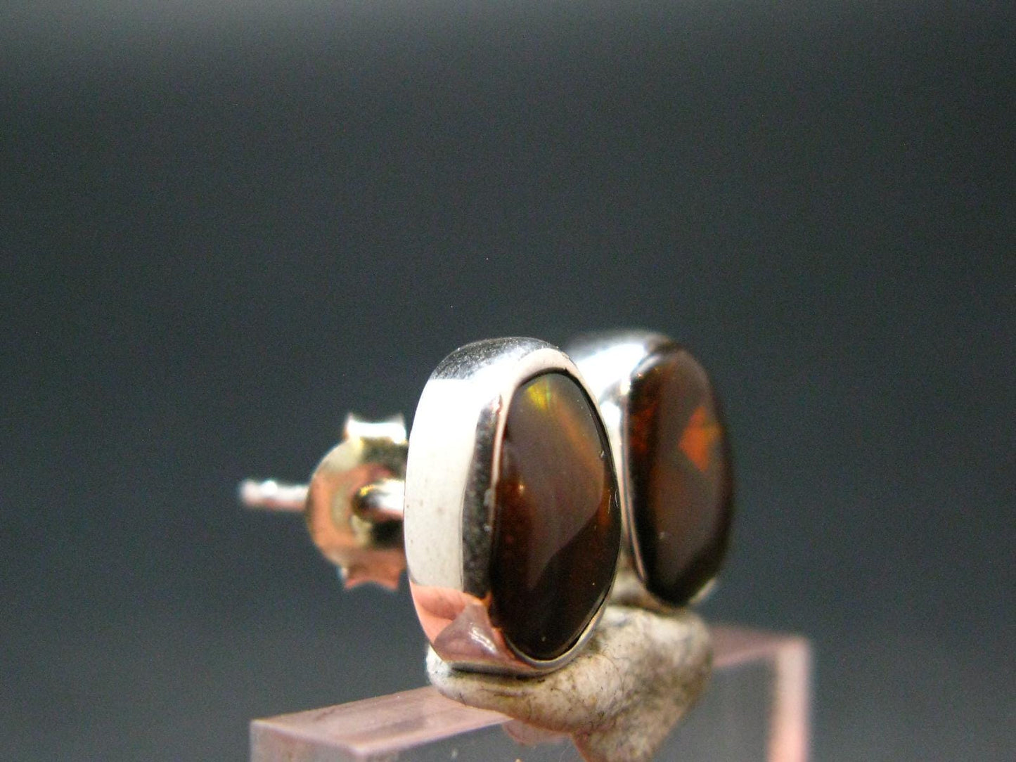 Fire Agate Stud Earrings From Mexico - 0.6" - 2.0 Grams