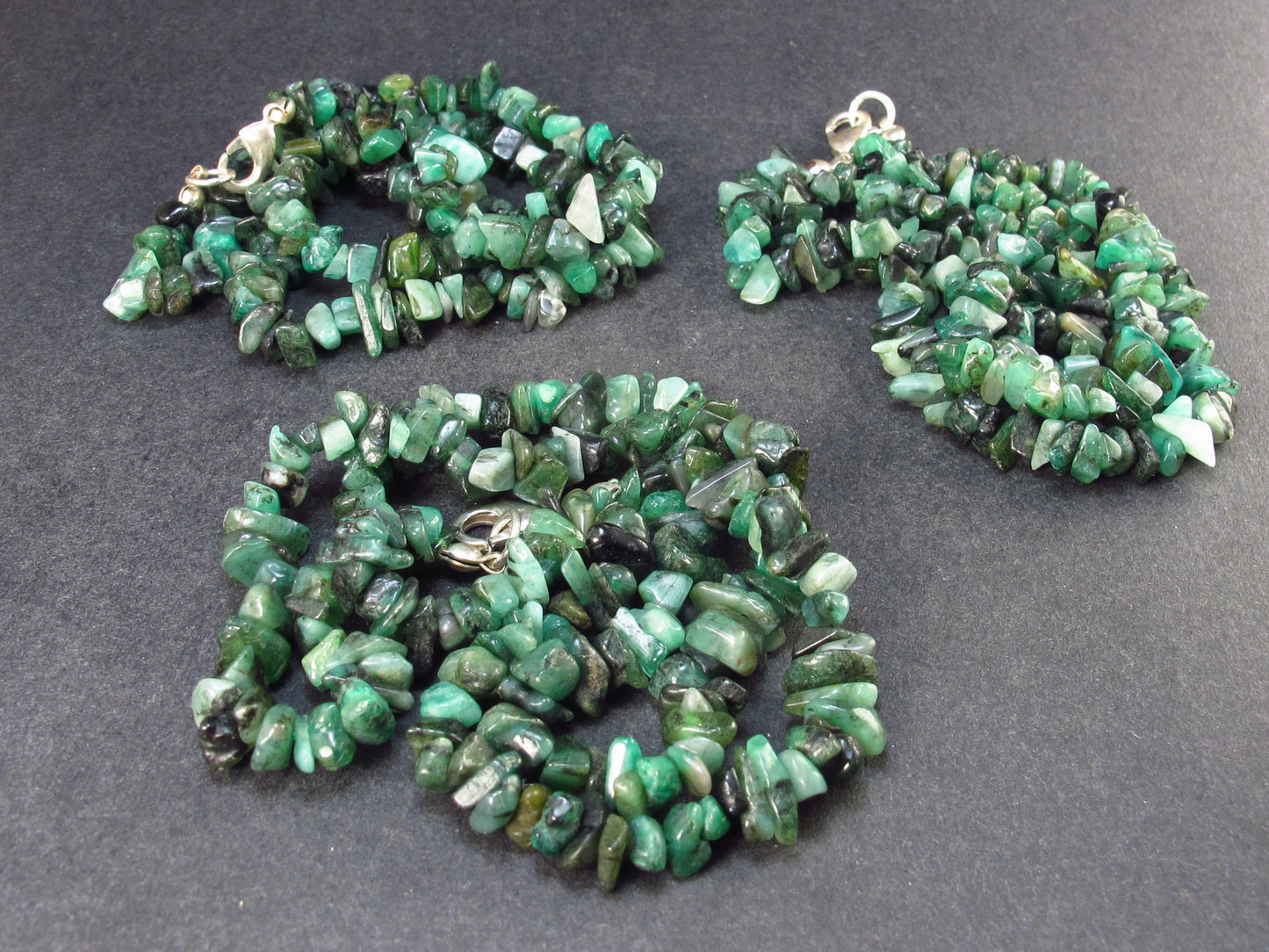 Lot of 3 Emerald Tumbled Beads Necklaces From Brazil - 18"