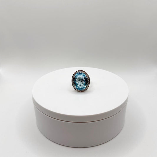 Swiss Blue Topaz Oval Ring – Regal Glow & Refined Beauty - Size 10