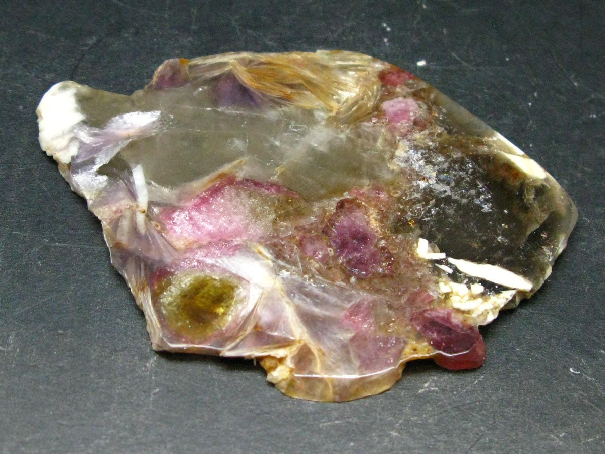 Stunning Tourmaline & Lepidolite in Quartz Slice From Russia - 3.3"