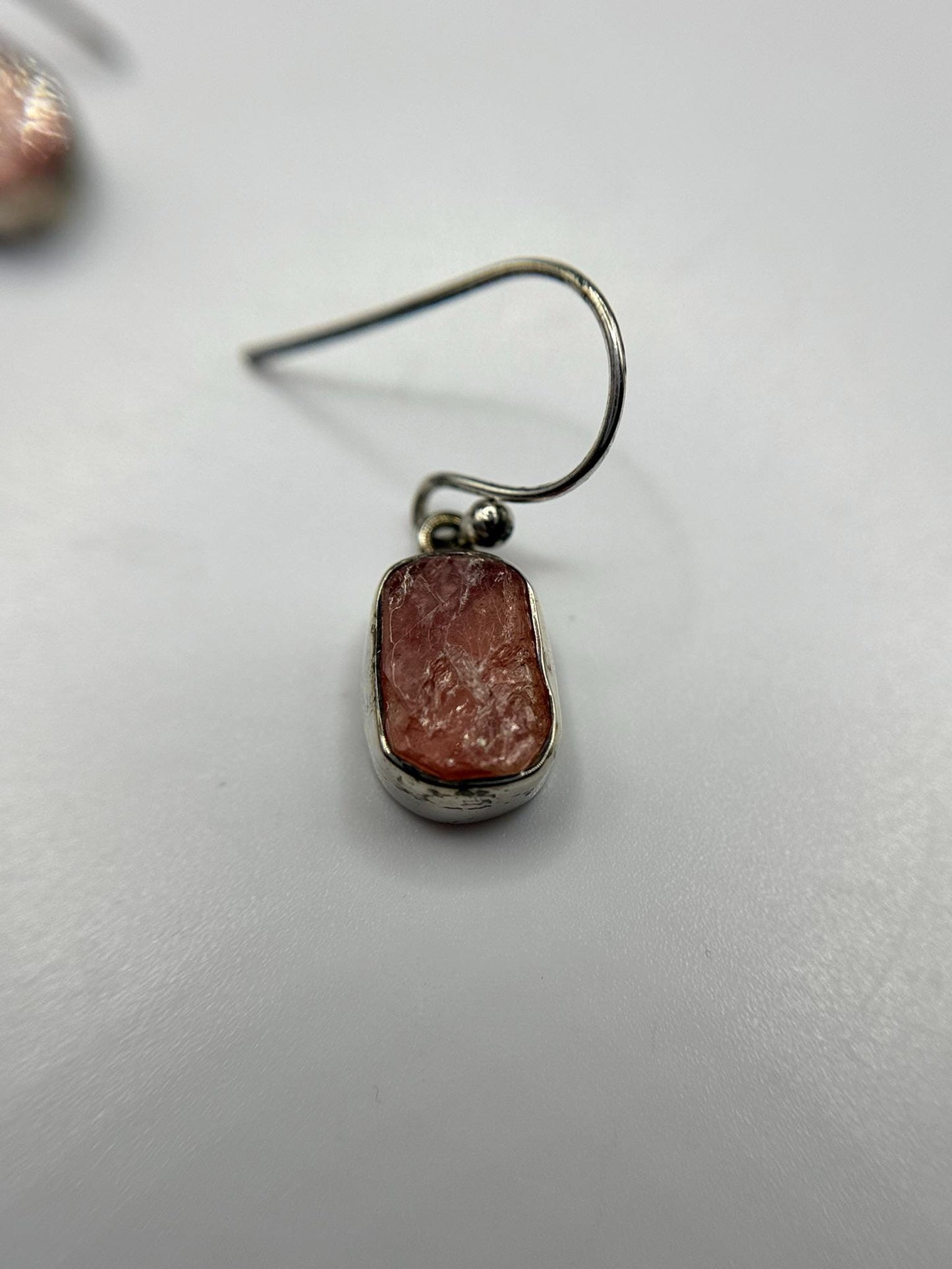 Natural Rhodochrosite Sterling Silver Dangle Earrings | Pink Crystal Earrings