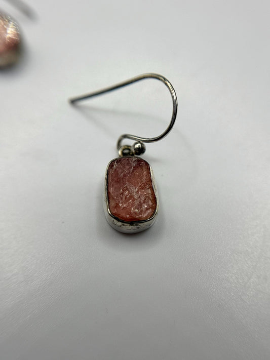Natural Rhodochrosite Sterling Silver Dangle Earrings | Pink Crystal Earrings