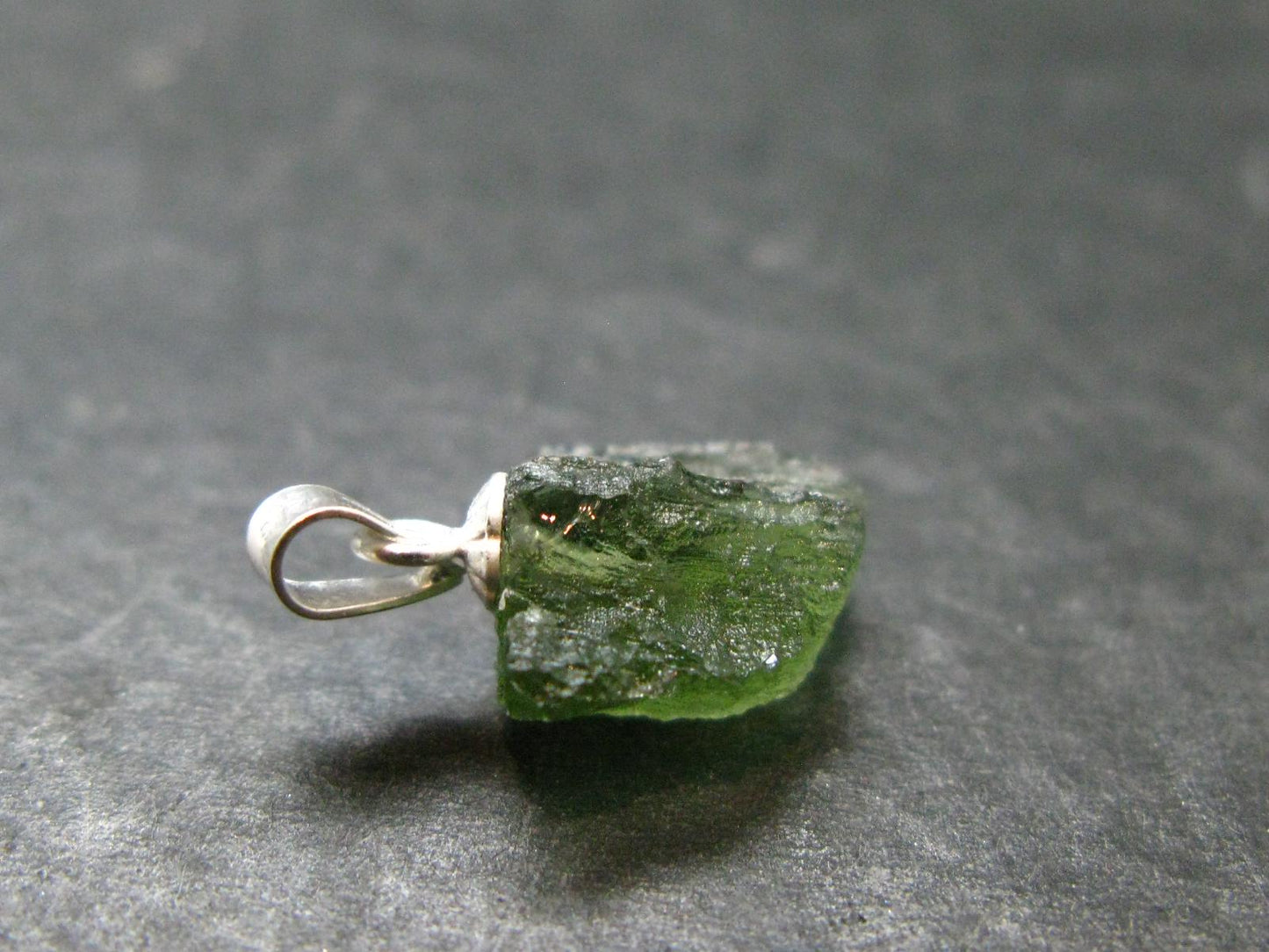 Moldavite Tektite Silver Pendant from Czech Republic - 0.7" - 0.92 Grams