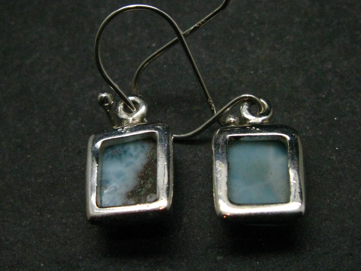 Natural Cabochon Larimar Pectolite 925 Sterling Silver Earrings from Dominican Republic - 4.32 Grams