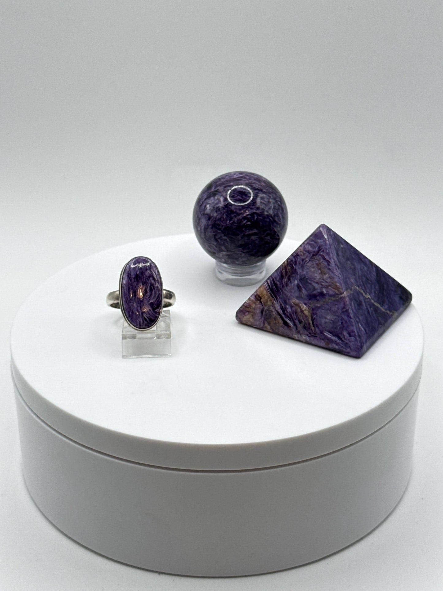 Beautifully Oval Charoite Sterling Silver Ring - Size 7