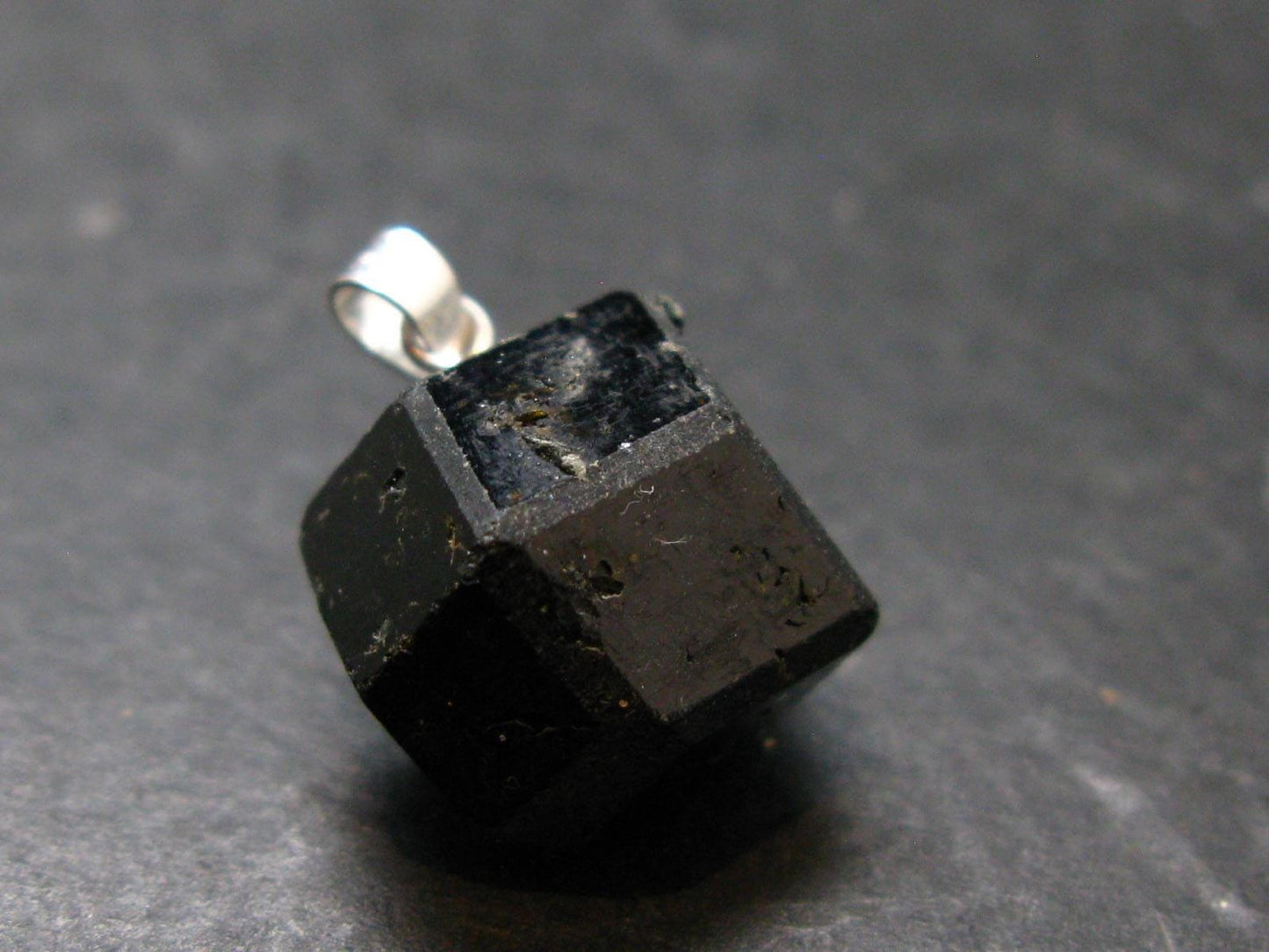 Sharp Black Melanite Andradite Garnet Silver Pendant From Mali - 0.8" - 5.56 Grams